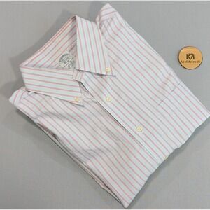 Brooks Brothers Mens Classic Fit 16.5-35 Red Blue Pinstripe Non-Iron Shirt